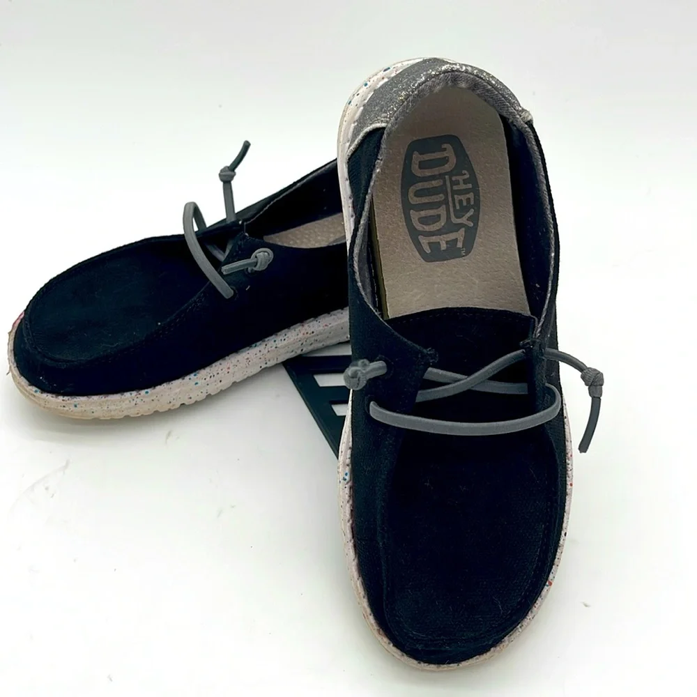 Hey Dude Wendy Youth Disco Black Silver Glitter Youth Size 2 Ladies Size 3